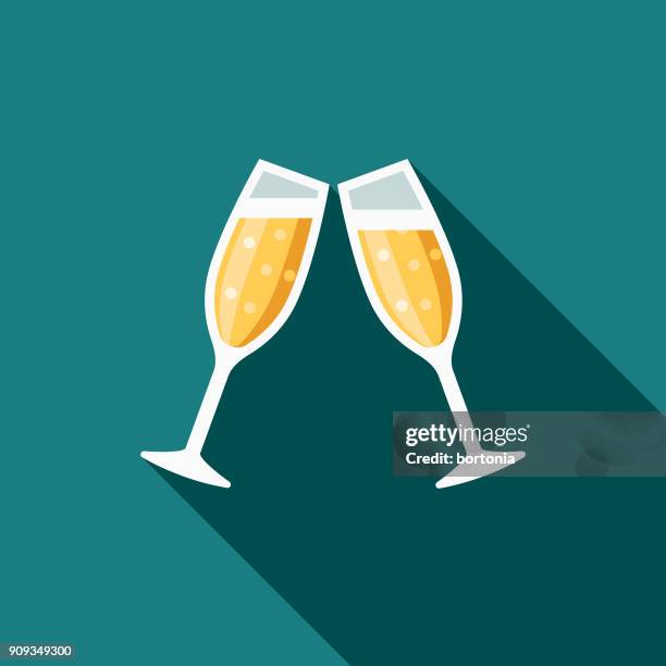 wedding flat design cheers icon with side shadow - champagne glasses stock illustrations