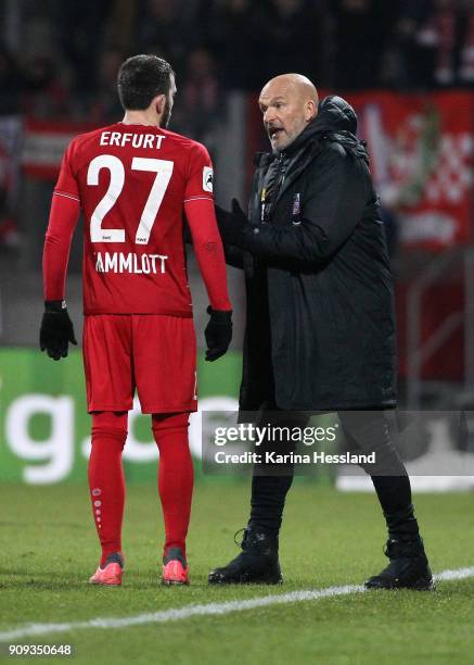 Headcoach Stefan Emmerling talks to Carsten Kammlott of Erfurt during the 3.Liga match between FC Rot Weiss Erfurt and 1.FC Magdeburg at Arena Erfurt...