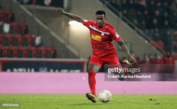 Merveille Biankadi of Erfurt during the 3.Liga match between FC Rot Weiss Erfurt and 1.FC Magdeburg at Arena Erfurt on January 22, 2018 in Erfurt,...