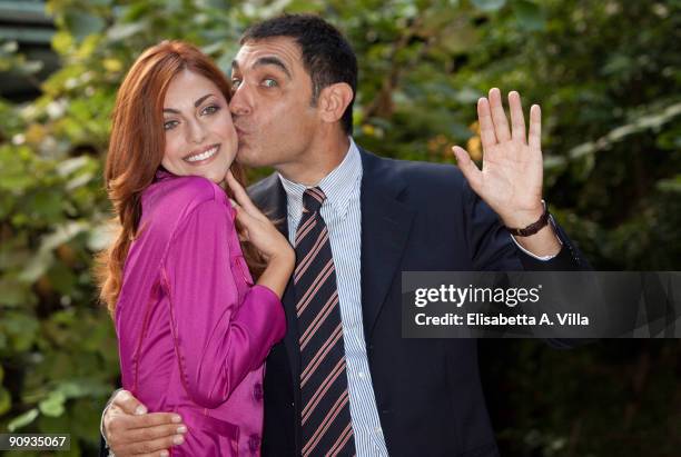 Tv presenters Miriam Leone and Tiberio Timperi attend "Mattina In Famiglia" photocall at RAI Viale Mazzini on September 18, 2009 in Rome, Italy.