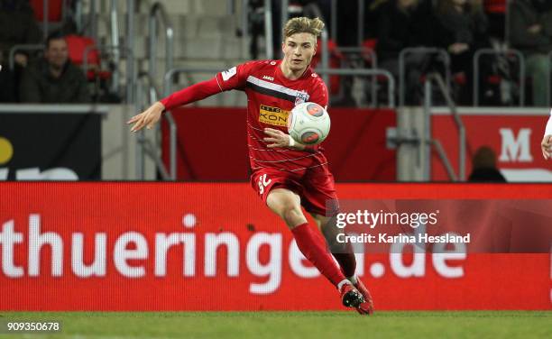 Elias Huth of Erfurt during the 3.Liga match between FC Rot Weiss Erfurt and 1.FC Magdeburg at Arena Erfurt on January 22, 2018 in Erfurt, Germany.