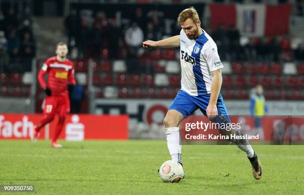 Nico Hammann of Magdeburg during the 3.Liga match between FC Rot Weiss Erfurt and 1.FC Magdeburg at Arena Erfurt on January 22, 2018 in Erfurt,...