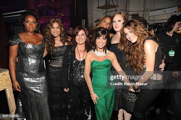 Jennifer Hudson, Jordin Sparks, Martina McBride, Leona Lewis, Paula Abdul, Adele and Miley Cyrus backstage at Brooklyn Academy of Music on September...