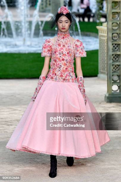 Model walks the runway at the Chanel Spring Summer 2018 fashion show during Paris Haute Couture Fashion Week on January 23, 2018 in Paris, France.