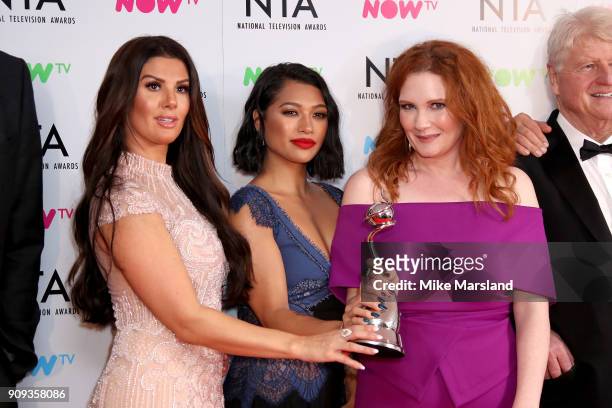 Rebekah Vardy, Vanessa White and Jennie McAlpine, accepting the Challenge Show award for 'I'm A Celebrity...Get Me Out Of Here!' pose in the press...