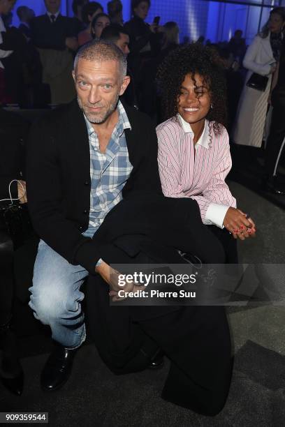 Vincent Cassel and Tina Kunakey attend the Alexandre Vauthier Haute Couture Spring Summer 2018 show as part of Paris Fashion Week on January 23, 2018...