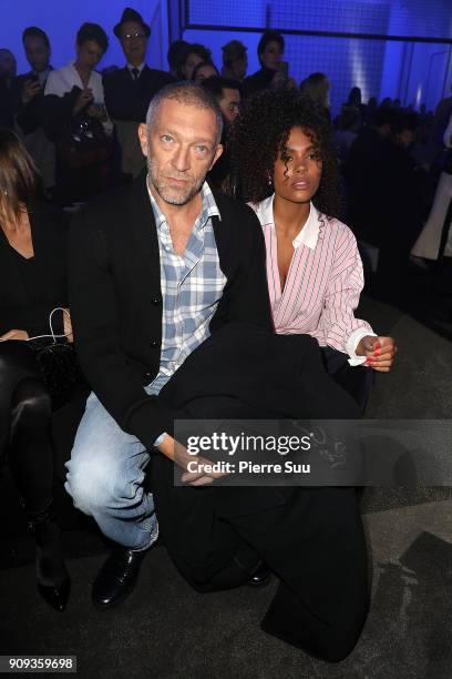 Vincent Cassel and Tina Kunakey attend the Alexandre Vauthier Haute Couture Spring Summer 2018 show as part of Paris Fashion Week on January 23, 2018...