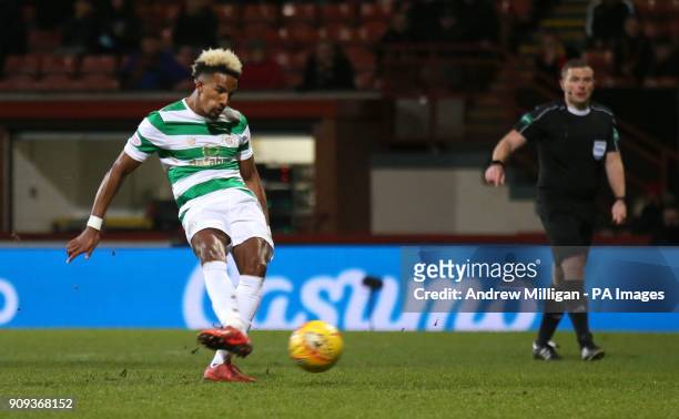 Celtic's Scott Sinclair scores his side's first goal of the game during the Ladbrokes Premiership match at Firhill Stadium, Glasgow.
