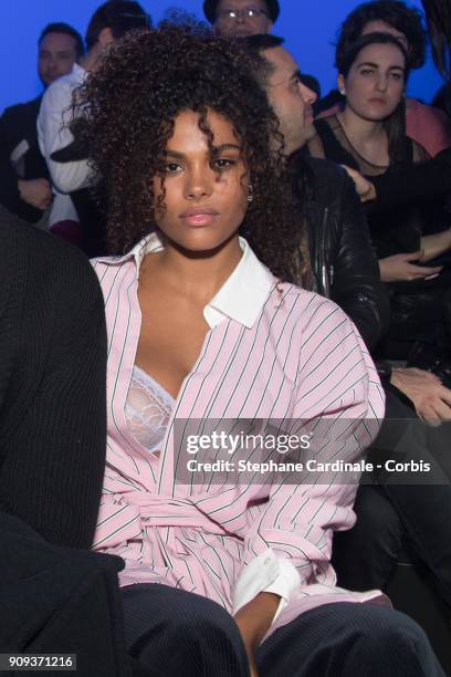 Vincent Cassel and Tina Kunakey attend the Alexandre Vauthier Haute Couture Spring Summer 2018 show as part of Paris Fashion Week January 23, 2018 in...