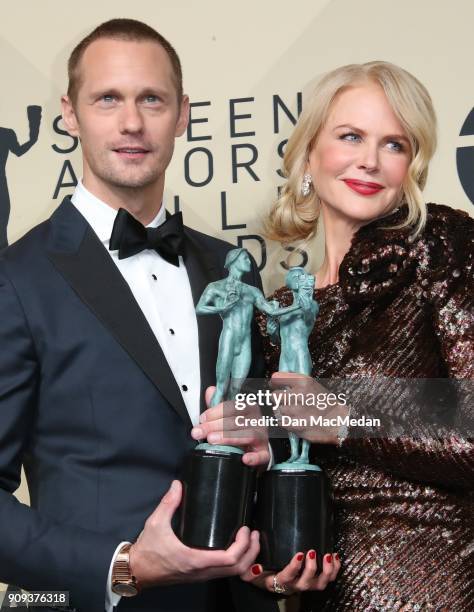 Actors Alexander Skarsgard, winner of Outstanding Performance by a Male Actor in a Miniseries or Television Movie for 'Big Little Lies,' and Nicole...