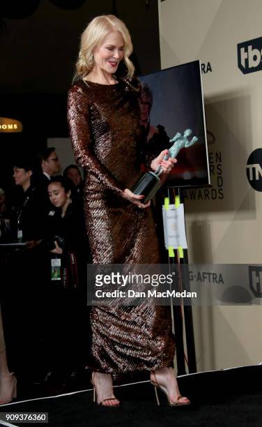 Actor Nicole Kidman, winner of Outstanding Performance by a Female Actor in a Miniseries or Television Movie for 'Big Little Lies,' poses in the...