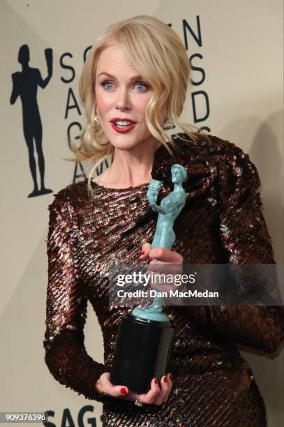 Actor Nicole Kidman, winner of Outstanding Performance by a Female Actor in a Miniseries or Television Movie for 'Big Little Lies,' poses in the...