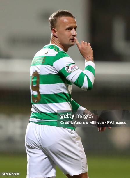 Celtic's Leigh Griffiths gestures to the Partick Thistle fans as he celebrates scoring his side's second goal of the game during the Ladbrokes...