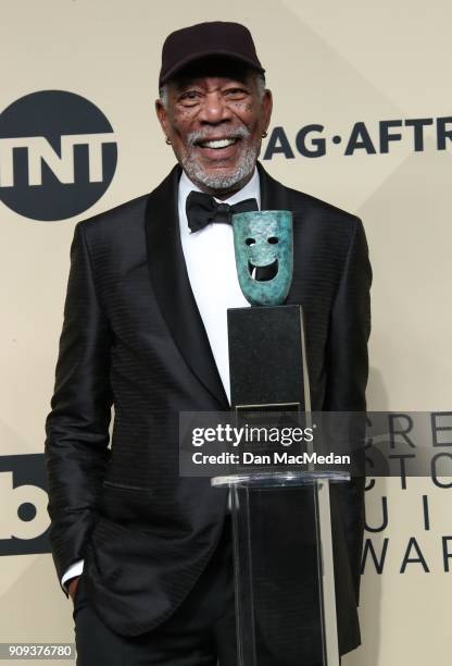 Actor Morgan Freeman, recipient of the Screen Actors Guild Life Achievement Award, poses in the press room at the 24th Annual Screen Actors Guild...