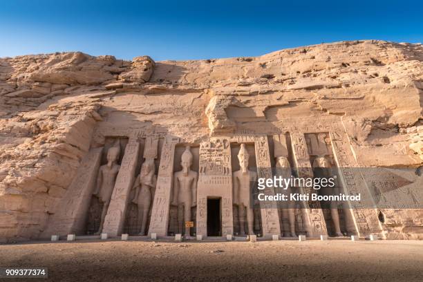 view of the temple of nefertari, the queen of ramesses ii, in abu simbel temple, egypt - egyptian culture fotografías e imágenes de stock
