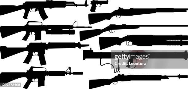 gun silhouetten - maschinengewehr stock-grafiken, -clipart, -cartoons und -symbole