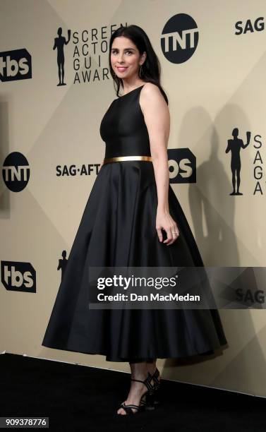Sarah Silverman poses in the press room at the 24th Annual Screen Actors Guild Awards at The Shrine Auditorium on January 21, 2018 in Los Angeles,...