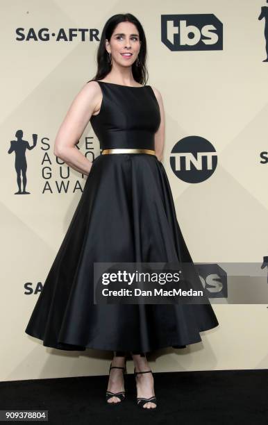 Sarah Silverman poses in the press room at the 24th Annual Screen Actors Guild Awards at The Shrine Auditorium on January 21, 2018 in Los Angeles,...