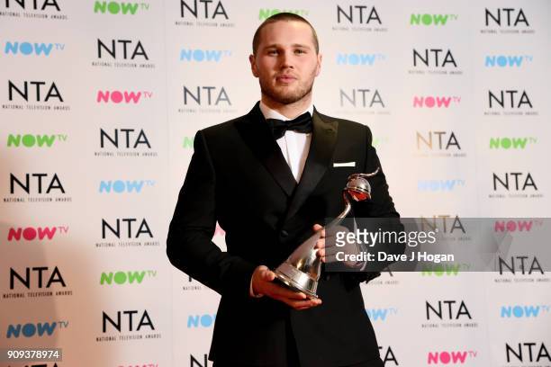 Danny Walters wins the Newcomer award at the National Television Awards 2018 at The O2 Arena on January 23, 2018 in London, England.
