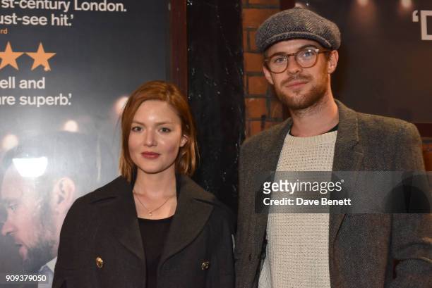 Holliday Grainger and guest attend the press night performance of "Beginning" at the Ambassadors Theatre on January 23, 2018 in London, England.