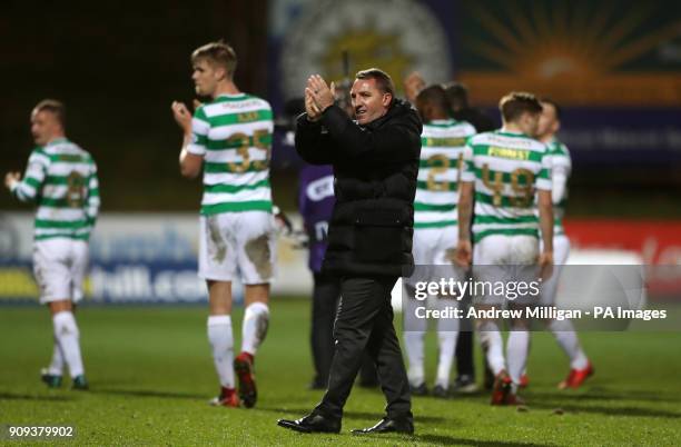 Celtic manager Brendan Rodgers applauds the fans after the final whistle of the Ladbrokes Premiership match at Firhill Stadium, Glasgow.