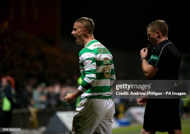 Celtic's Leigh Griffiths celebrates after the final whistle of the Ladbrokes Premiership match at Firhill Stadium, Glasgow.