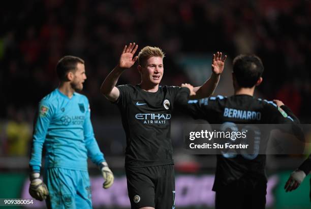 City player Kevin De Bruyne celebrates his goal during the Carabao Cup Semi-Final: Second Leg match between Bristol City and Manchester City at...