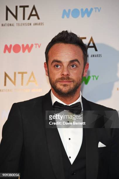 Anthony McPartlin of Ant & Dec, winner of the TV Presenter award and The Bruce Forsyth Entertainment Award, pose in the press room at the National...
