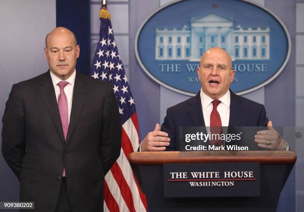 National Security Advisor H.R. McMaster ans Gary Cohn, White House Economic Advisor brief reporters on President Donald Trump's upcoming trip to the...