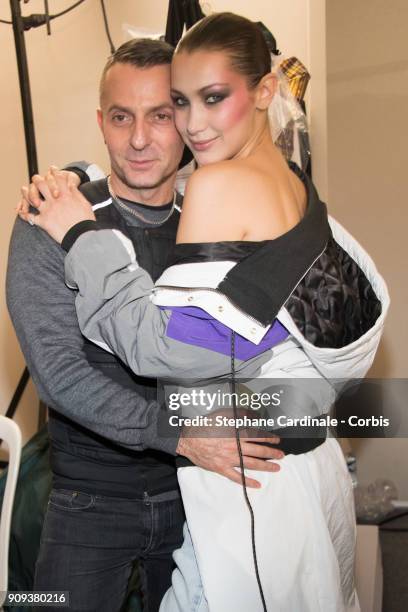 Alexandre Vauthier and Bella Hadid pose Backstage prior the Alexandre Vauthier Spring Summer 2018 show as part of Paris Fashion Week on January 23,...