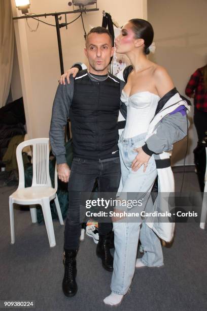 Alexandre Vauthier and Bella Hadid pose Backstage prior the Alexandre Vauthier Spring Summer 2018 show as part of Paris Fashion Week on January 23,...