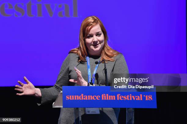 Laura Williams Argilla speaks onstage at the Art of Editing Reception during the 2018 Sundance Film Festival at The Shop on January 23, 2018 in Park...