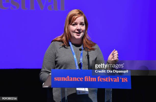 Laura Williams Argilla speaks onstage at the Art of Editing Reception during the 2018 Sundance Film Festival at The Shop on January 23, 2018 in Park...