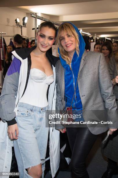 Bella Hadid and Emmanuelle Seigner pose Backstage prior the Alexandre Vauthier Spring Summer 2018 show as part of Paris Fashion Week on January 23,...