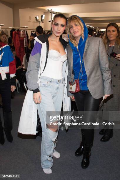 Bella Hadid and Emmanuelle Seigner pose Backstage prior the Alexandre Vauthier Spring Summer 2018 show as part of Paris Fashion Week on January 23,...