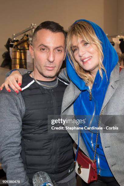 Alexandre Vauthier and Emmanuelle Seigner pose Backstage prior the Alexandre Vauthier Spring Summer 2018 show as part of Paris Fashion Week on...