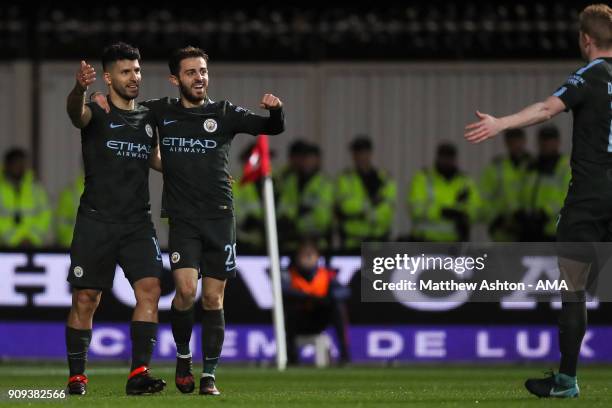 Sergio Aguero of Manchester City celebrates after scoring a goal to make it 0-2 during the Carabao Cup Semi-Final: Second Leg between Bristol City...