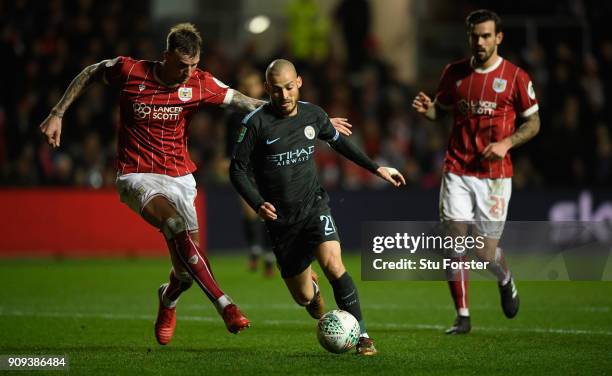 Manchester City player David Silva in action during the Carabao Cup Semi-Final: Second Leg match between Bristol City and Manchester City at Ashton...
