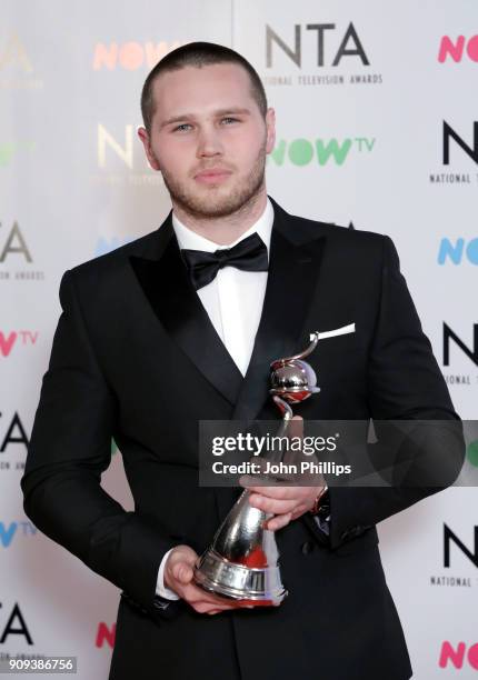 Danny Walters with the Newcomer award for "EastEnders" during the National Television Awards 2018 at the O2 Arena on January 23, 2018 in London,...