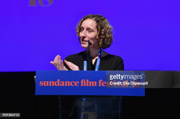Laura Williams Argilla speaks onstage during the Art of Editing Reception during the 2018 Sundance Film Festival at The Shop on January 23, 2018 in...