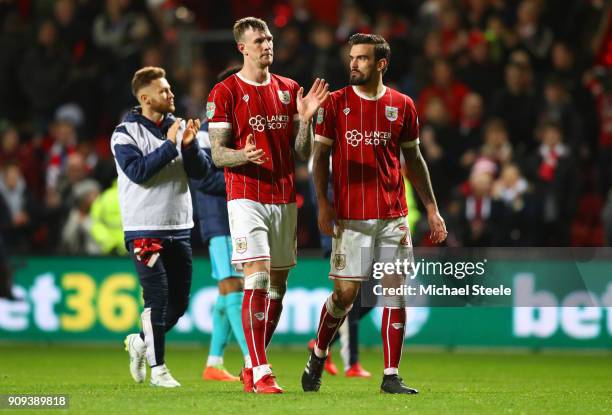 Aden Flint and Marlon Pack of Bristol City looks dejected in defeat after the Carabao Cup semi-final second leg match between Bristol City and...
