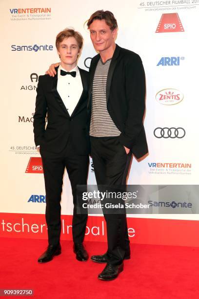 Louis Hofmann, Oliver Masucci during the German Film Ball 2018 at Hotel Bayerischer Hof on January 20, 2018 in Munich, Germany.