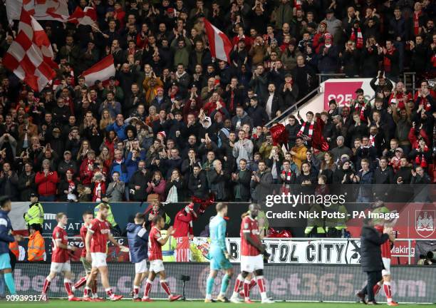 Bristol City fans applaud the players after the Carabao Cup semi final, second leg match at Ashton Gate, Bristol.