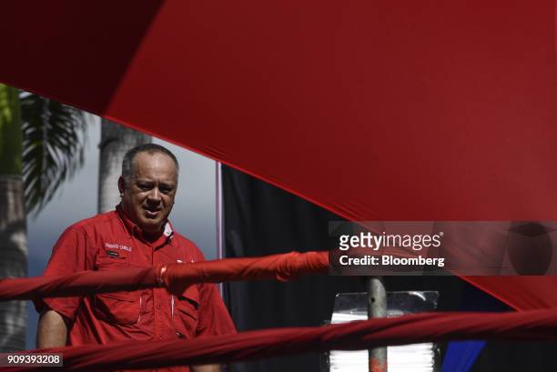 Diosdado Cabello, second-in-command of the United Socialist Party, waits for the arrival of Nicolas Maduro, Venezuela's president, not pictured,...