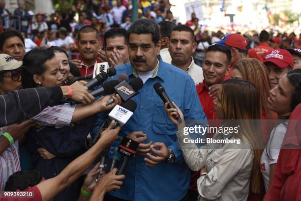 Nicolas Maduro, Venezuela's president, speaks to members of the media during a rally in Caracas, Venezuela, on Tuesday, Jan. 23, 2018. Venezuela...