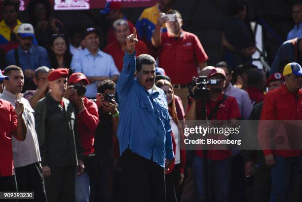 Nicolas Maduro, Venezuela's president, gestures during a rally in Caracas, Venezuela, on Tuesday, Jan. 23, 2018. Venezuela appears set to hold...