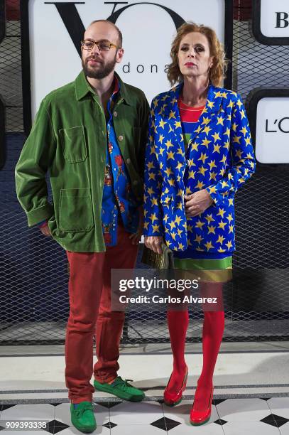 Spanish designer Agatha Ruiz de la Prada and his son Tristan Ramirez attend the 'Yo Dona' party at Only You Hotel Atocha on January 23, 2018 in...