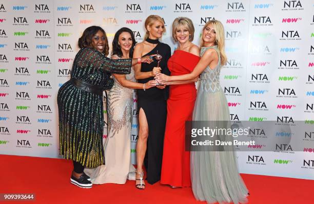 Chizzy Akudolu, Shirley Ballas, Tess Daly, Ruth Langsford and Mollie King, accepting the Best Talent Show award for "Strictly Come Dancing", pose in...