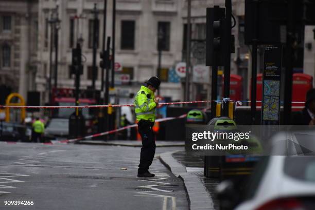 Commuters are facing major disruption after a gas leak closed parts of London's West End, on January 23, 2018. Roads are closed and Charing Cross...