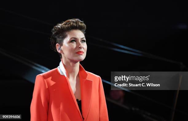 Emma Willis hosts the Celebrity Big Brother live eviction at Elstree Studios on January 23, 2018 in Borehamwood, England.